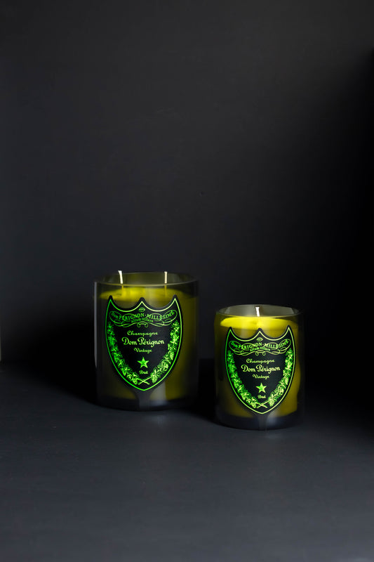 Dom Perignon Luminous Brut 750ml and 1.5L  upcycled light up candle set